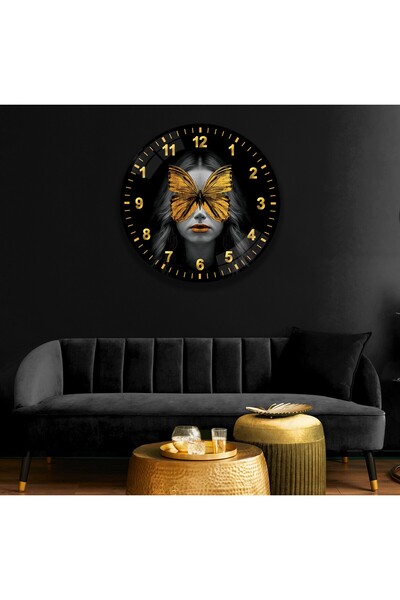 EMYA HOME ساعة زجاجية للفتيات على شكل فراشة ذهبية - 60 سم