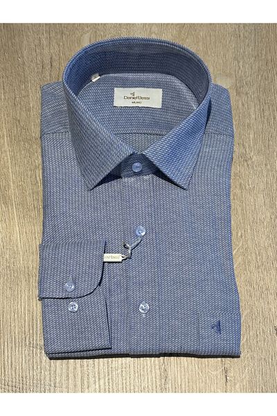 Daniel Bessi Cămașă pentru bărbați din bumbac cu mânecă lungă, în formă obișnuită, jacquard, albastru închis