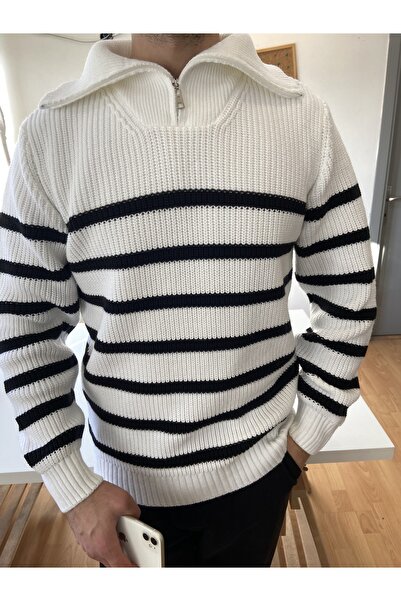 COOL TARZ Pulover pentru bărbați alb-negru, cu fermoar, tricotaje de pescuit