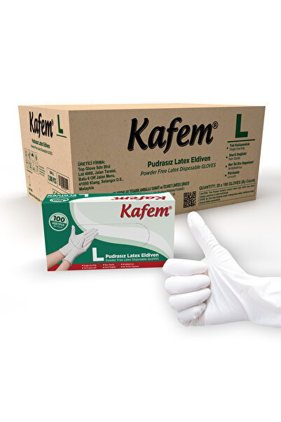 KAFEM Beyaz Lateks Eldiven Pudrasız (L) 100 Lü X 20 Paket (KOLİ)