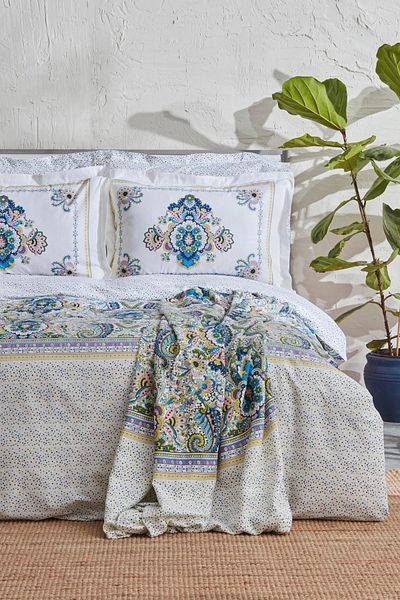 Karaca Home Elenora 100% памучен комплект двойна завивка с подаръчна кутия Син