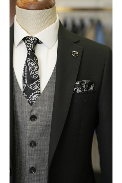 LONATOLİA Men's Combination Suit Swallow Collar Italian Cut Slim Fit Jacket Vest Pants