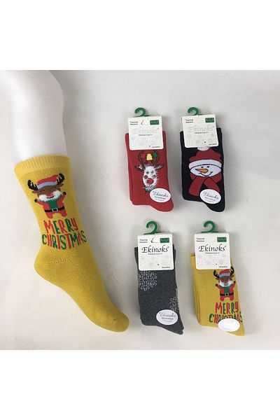 Ekinoks EKİNOKS NEW YEAR CONCEPT ТЕРМО ЧОРАПИ С ДЕСЕНИ NEW YEAR CONCEPT SOCKS-MERRY CHRISTMAS