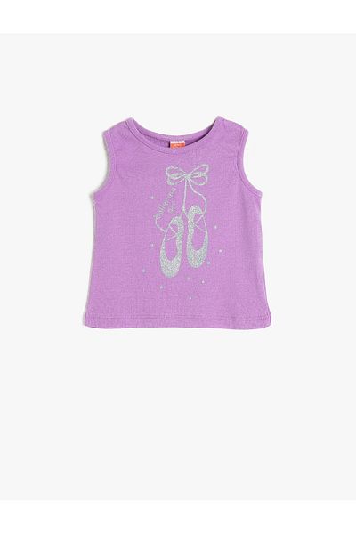 Koton Crew Neck Sleeveless T-Shirt with Glitter Detail