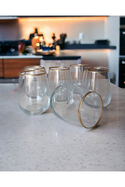 gkzglass home dekor Gaia Gold Processed Water Glass Set of 6 Water Soft Drink Glasses 360cc
