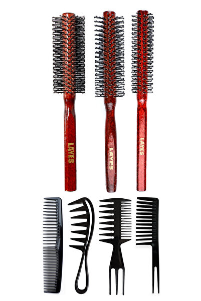 Layes Professional 3’lü Erkek Tarama Fön Fırça Serisi + 4’lü Şekillendirici Tarak