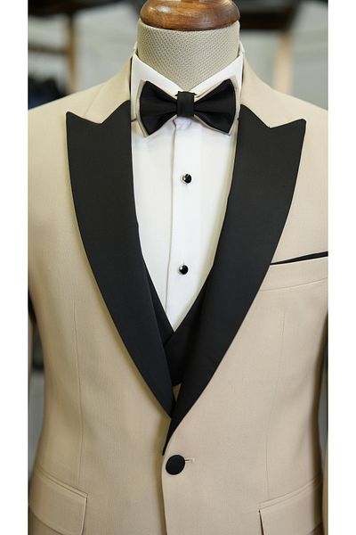 LONATOLİA Men's Tuxedo Groom Suit Swallow Collar Italian Style Slim Fit Jacket Vest Pants Bow Tie-La