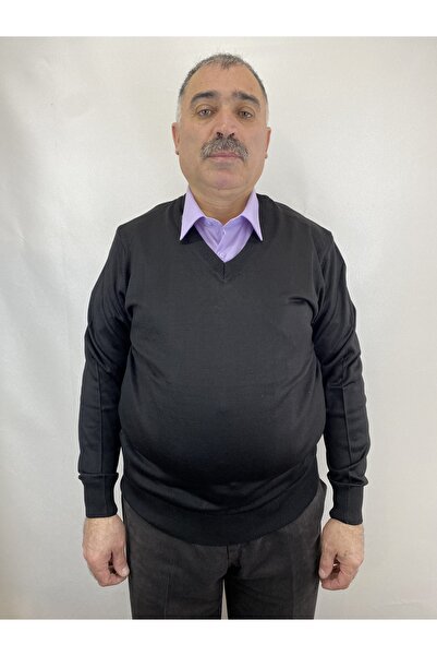 ECALAMODE Erkek Kışlık İnce Triko V Yaka Triko Tüylenmez Baba Kazak