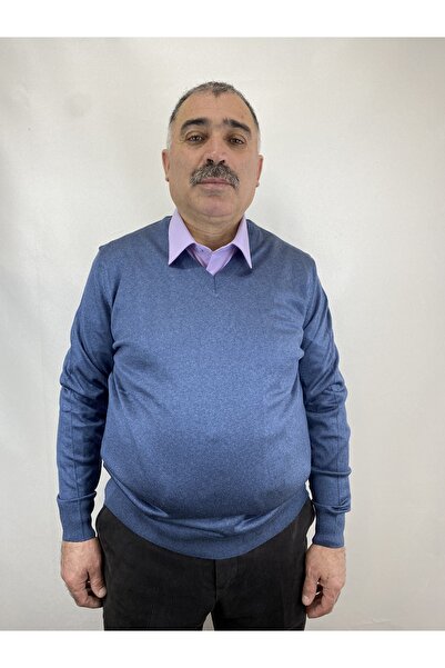 ECALAMODE Erkek Kışlık İnce Triko V Yaka Triko Tüylenmez Baba Kazak