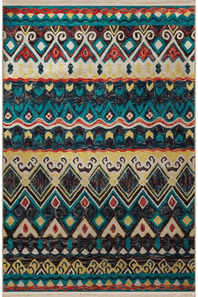 Rugs Modern Halı سجادة زرقاء مخططة متعددة الألوان ذات زخارف تقليدية ذات نقش ع...