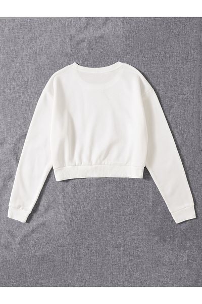 Ginevra Women's Basic Crop Oversize Sweatshirt with Fleece Inside