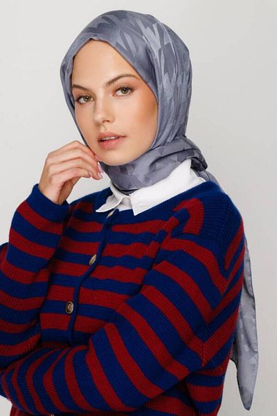 VALORSCARF Gray Jacquard Shawl - Silky with Houndstooth Pattern