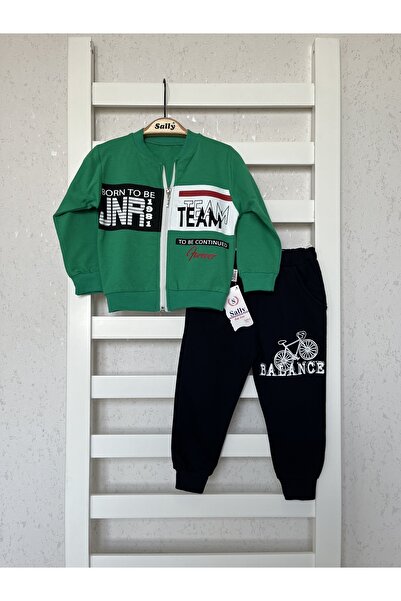 sally baby طقم بدلة رياضية موسمية مكونة من خيطين، مزودة بسحاب، ومطبوعة بالنص