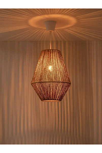 BYTE Rustik Sarkıt Huni Hasır Jüt Ip Avize Gece Lambederi Kablolu Duylu Avize Bohem Aydınlatma