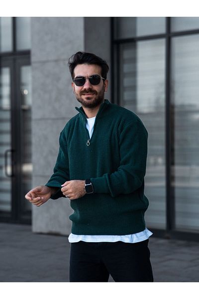 YONEZ MODA Pulover tricotat cu jumătate de fermoar model Thessaloniki