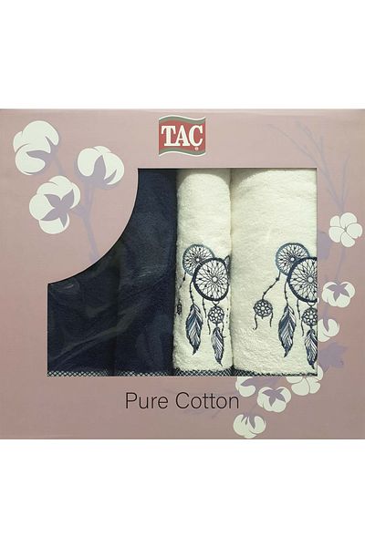 Taç White Navy Blue Cotton Bath Set - Dream