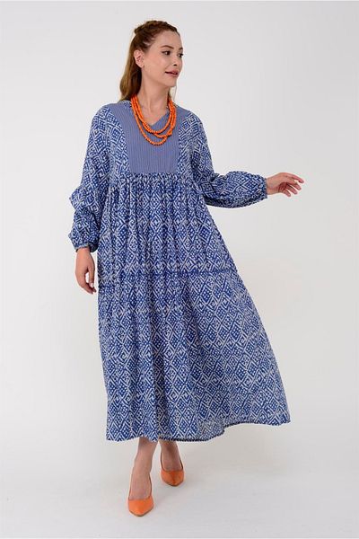 ZTO WOMEN AUTHENTIC PATTERNED COTTON LONG DRESS