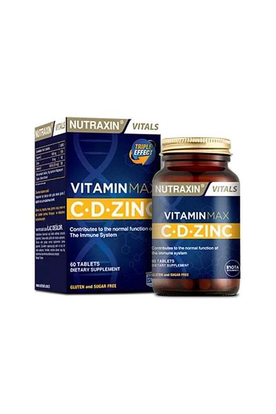 Nutraxin Vitamin Max C-d-zinc - Food Supplement Containing Zinc and Vitamins C 60 Tablets
