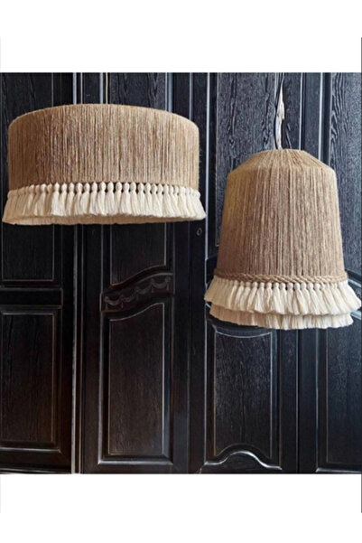 BYTE Rustik Sarkıt Huni Hasır Jüt Ip Dolama Makrome Avize Gece Püsküllü Kablolu Duylu Bohem Aydınlatma