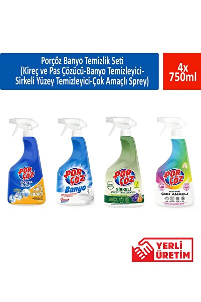 Porçöz Banyo Temizlik seti (Kireç ve Pas Çözücü-Banyo Temizleyici-Sirkeli Yüz...