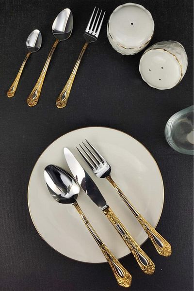 ACAR Haven 72 Piece Steel Fork Spoon Knife Set Gold