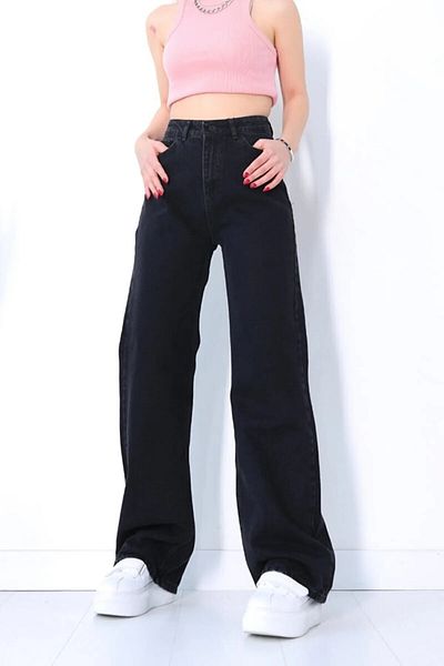 Livik Malfoy Children's Wide Leg High Waist Black Jean Trousers