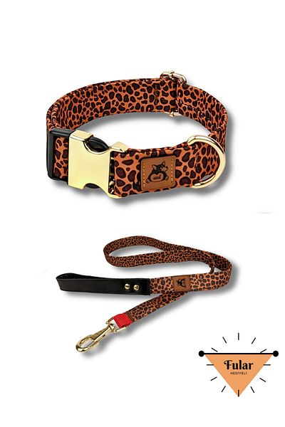 UTDpet Leopard Patterned Dog Collar and Walking Set - Scarf Gift