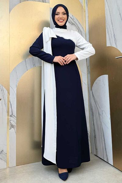 Bym Fashion Φόρεμα One Shoulder Bow Epaulettes Διπλό Χρώμα 3862 Navy Blue