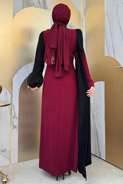 Bym Fashion Φόρεμα One Shoulder Bow Epaulettes Διπλό Χρώμα 3862 Claret Red