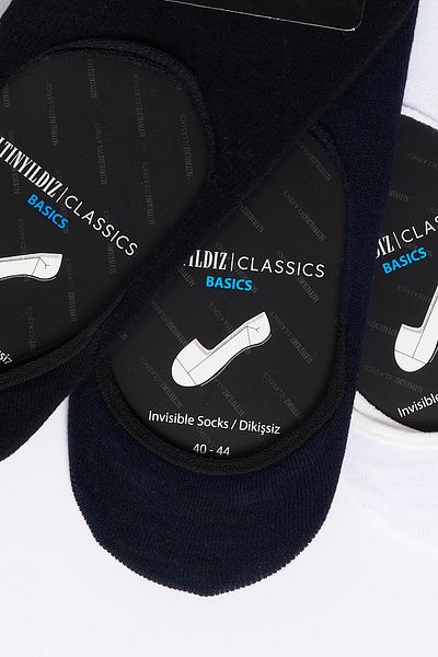 ALTINYILDIZ CLASSICS Мъжки черно-тъмно синьо-бели противоплъзгащи силиконови чорапи за балерини от 3 части