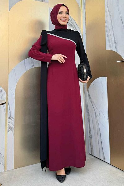 Bym Fashion Φόρεμα One Shoulder Bow Epaulettes Διπλό Χρώμα 3862 Claret Red