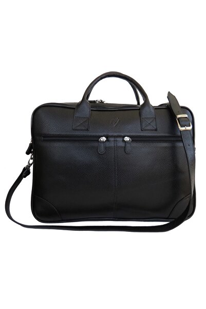 MÇ DERİ حقيبة كبيرة من الجلد الطبيعي مع حجرة للكمبيوتر المحمول باللون الأسود