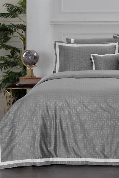 Sarev Sarov Gray King Size (King Size) 100% Cotton Satin 400 TC Duvet Cover Set