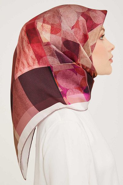 Armine Dried Rose Patterned Tivil Silk Scarf 9009-31