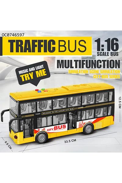 OYUNCAK STORE Double Decker City Bus Doors with Frictional Light and Sound Yellow Tour Sightseeing Bus