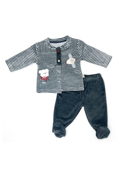 Minidamla Mini Damla Velvet Airplane Bear 2-Piece Baby Set 44929