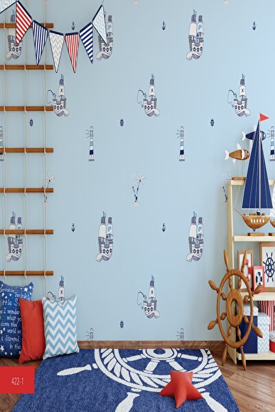 Milky Baby Zümrüt Kids 422-1 Gemi Palmiye Desenli Çocuk Duvar Kağıdı 5,33 M²
