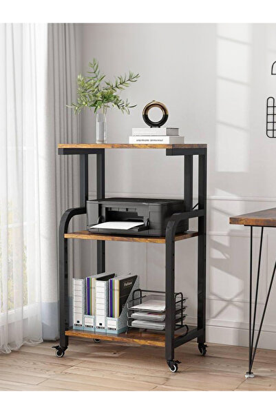 servetavcı Raflı Yazıcı Sehpası - Atlantik Çam (Frenli Tekerliİ) 45x30x90