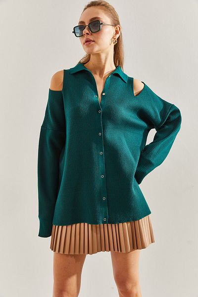 Bianco Lucci Damen Strickjacke mit tiefem Schulterausschnitt und tiefem Kragen