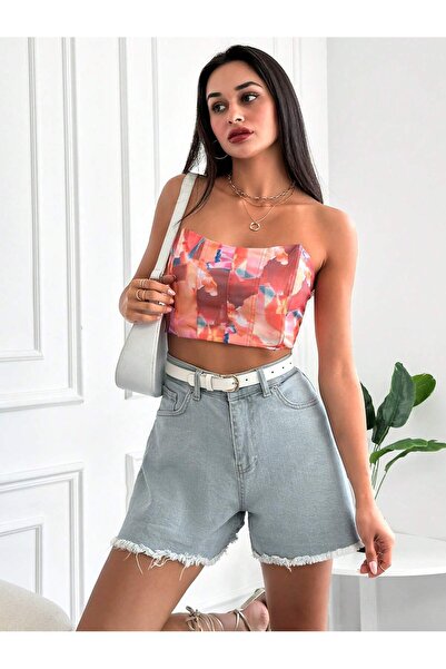 Swet Shop Jeans Γυναικείο τζιν σορτς με ψηλόμεσο μπλε φούντα