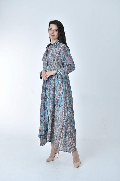 Gezgin tekstil ve aksesuar Long Ethnic Patterned Comfortable Cut Silk Dress (LONG ETHNIC PATTERNED COMFORTABLE CUT SILK DRESS)