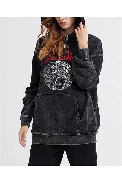 Touz Moda سويت شيرت بقلنسوة كبير الحجم مطبوع عليه ميتاليكا للجنسين