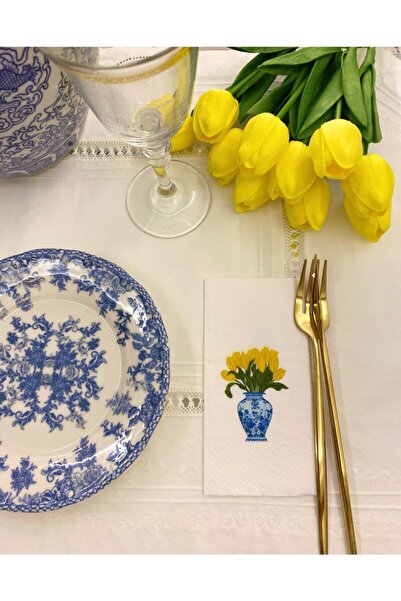 busrasdesign Yellow Tulip Bleu Blanc Tulip Presentation Napkin 16 Pieces