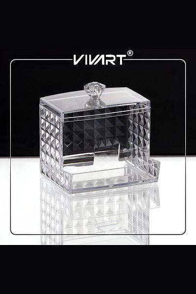 Vivart Special Design Crystal Cotton Swab Organizer with Lid Ear Swab
