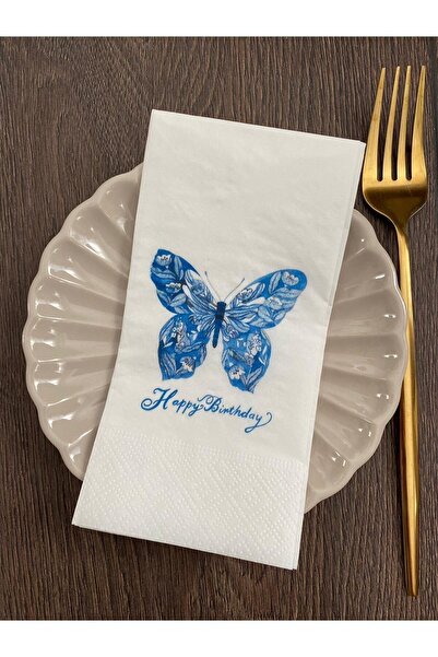 busrasdesign Happy Birthday Butterfly Baskılı Peçete 16'lı