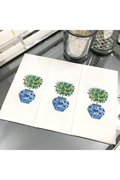 busrasdesign منديل عرض شجرة اليوسفي بلو بلانك 16 قطعة