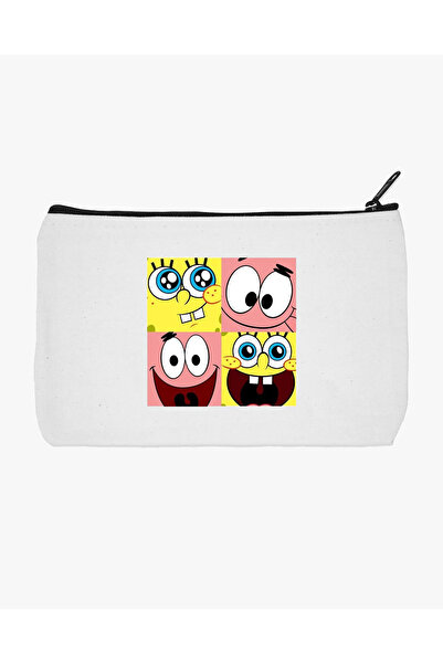 GRAFİKSPAN حقيبة مكياج مطبوعة على شكل سبونج بوب وجوه، حامل قلم