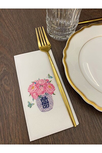 busrasdesign منديل عرض على شكل فراشة بلو بلانك 16 قطعة