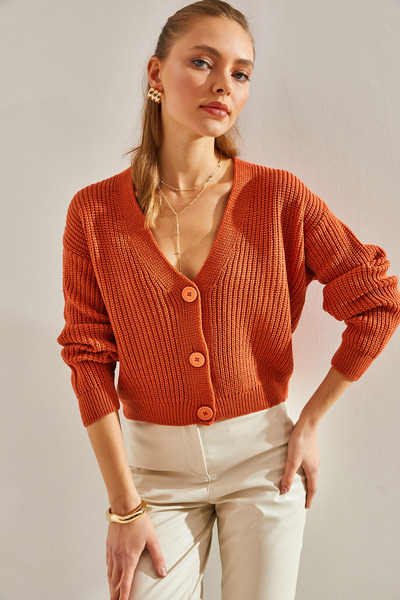 Bianco Lucci Women's Three-Button Corded Knitwear Cardigan