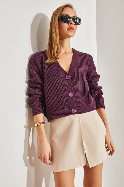 Bianco Lucci Cardigan de tricotaj cu șnur cu trei nasturi pentru femei